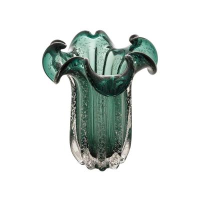 Vaso Em Vidro Flat Italy Verde Esmeralda Wolff 19x24cm