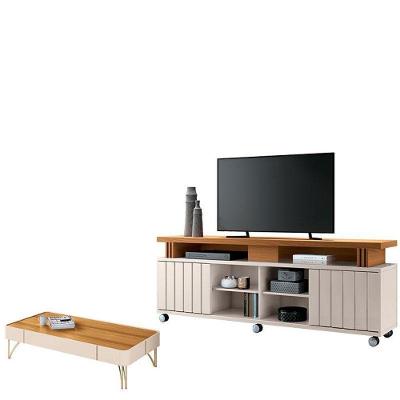 Rack Bancada Rivera 1.8 Com Mesa De Centro Cadenza Cinamomo Off White – Hb Móveis