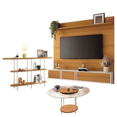 Home Suspenso Max Cinamomo Off White E Aparador Infinity E Mesa De Centro Sky Com Tampo De Vidro Cinamomo- Hb Móveis
