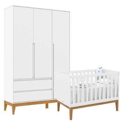 Berço Americano Unique E Guarda Roupa 3 Portas Nature Clean Branco Soft Eco Wood – Matic