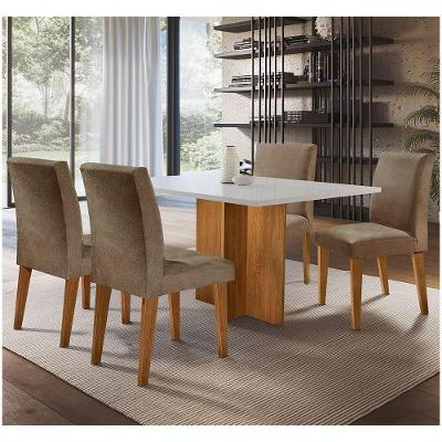 Mesa Mdf Com 4 Cadeiras Grecia Marrom, Off White e Imbuia