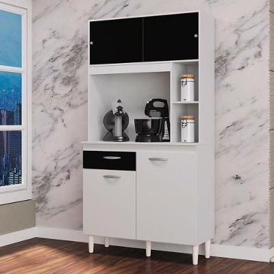 Armário Para Cozinha Ambiente Kit Duda 90 Cm Branco Preto - Poquema