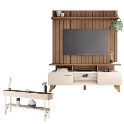 Rack Bancada Essenza E Painel Link 1.6 Com Aparador Vivant Off White Castanho – Hb Móveis