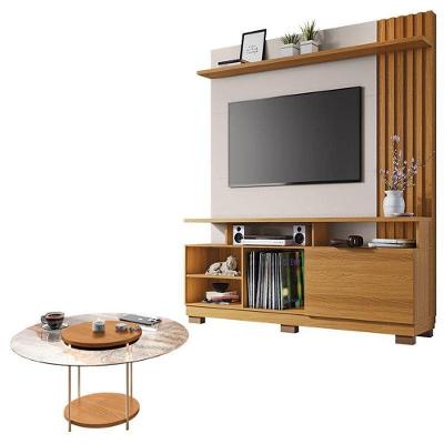 Estante Home Theater Artheo Cinamomo Off White E Mesa De Centro Sky Com Tampo De Vidro Cinamomo- Hb Móveis