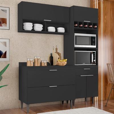 Armário De Cozinha Com Tampo Cp02 160cm Pérola Preto Z34 - Mpozenato