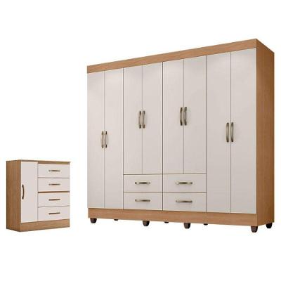 Guarda Roupa Casal Porto Com Cômoda Lite 4 Gavetas 1 Porta Nature Off White – Móveis Leão