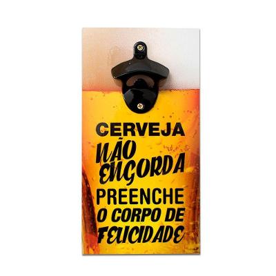 Abridor Garrafas Parede Frase Felicidade Mdf C/ Imã 25x13 Cm