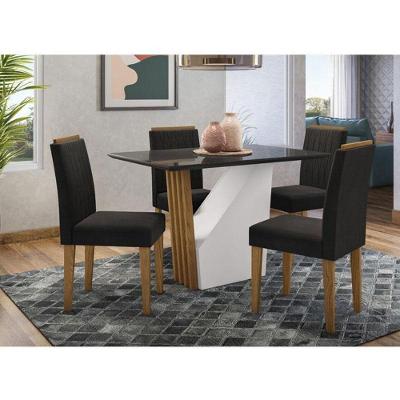 Mesa De Jantar Ambiente Veneza 120x80 Cm Com Vidro Ype Preto E 4 Cadeiras Ana Ype Veludo Preto – New Ceval