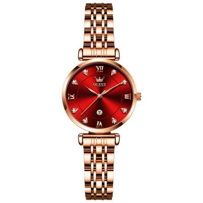 Relógio Feminino De Quartzo Dial Strass Pulseira De Aço Inoxidável A Prova D´agua Vermelho