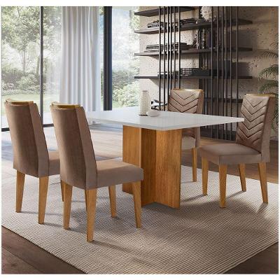 Mesa Olivia Mdf 4 Cadeiras Liz Marrom, Off White e Imbuia