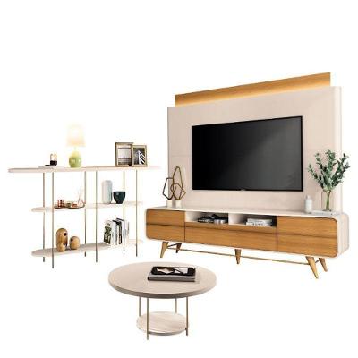 Estante Home Theater Nobre Off White Cinamomo E Aparador Infinity E Mesa De Centro Sky Off White– Hb Móveis