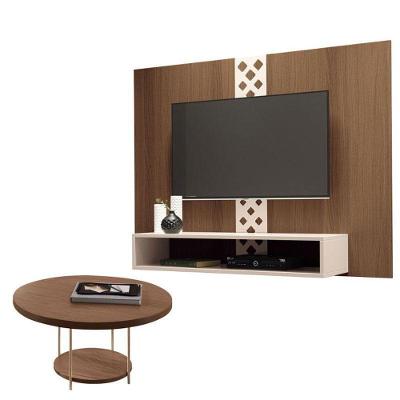 Painel Para Tv Home Suspenso Form Com Mesa De Centro Sky Castanho Off White – Hb Móveis