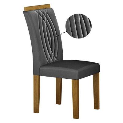 Cadeira Para Mesa De Jantar Doha Mdf Kit 2 Peças Freijó Linho Chumbo - Leifer Móveis
