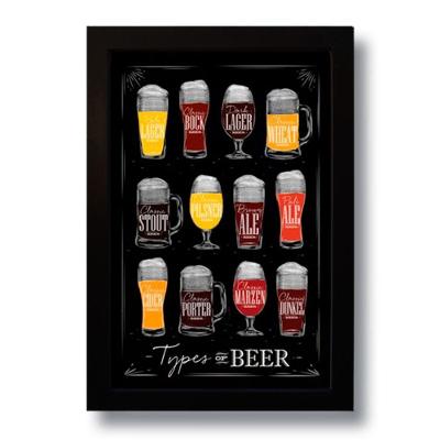 Quadro Decorativo Cerveja Types Of Beer Vintage 33x43 Cm