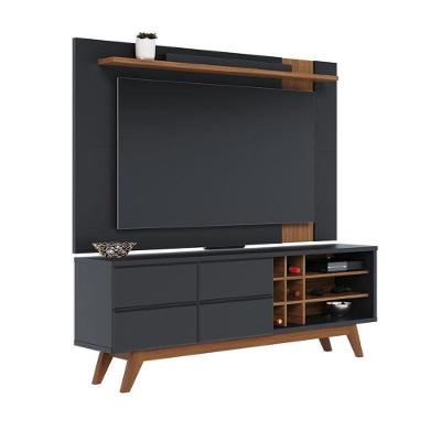 Rack Bancada Ambiente Noronha E Painel Para Tv Extensivo Leme Preto Acetinado Noce Milano – Colibri