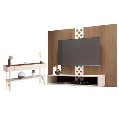 Painel Para Tv Home Suspenso Form Com Mesa De Centro Cadenza Castanho Off White – Hb Móveis