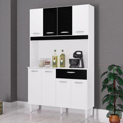 Cozinha Ambiente Kit Cassia 8 Portas Branco Preto - Poquema