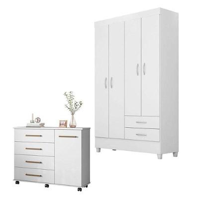 Cômoda Flora E Guarda Roupa Solteiro Astro Branco Flex - Demóbile