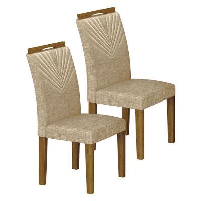 Cadeira Para Mesa De Jantar Stela Mdf Kit 2 Peças Freijó Linho Palha – Leifer Móveis