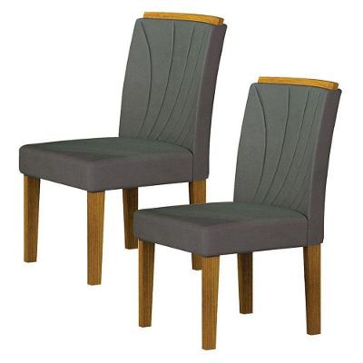 Cadeira Para Mesa De Jantar Lorena Plus Mdf Kit 2 Peças Freijó Joli Chumbo - Leifer Móveis