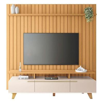 Rack Bancada Essenza 2.0 Com Painel Ripado You 2.2 Cinamomo Off White - Hb Móveis