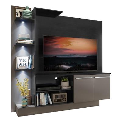 Estante Tv 55" Com 3 Leds E 2 Portas Dallas Multimóveis V3399 Preta/Lacca Fumê Preto/Lacca Fumê