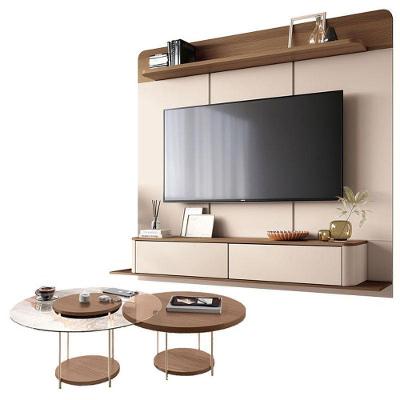 Home Suspenso Galax Castanho Off White E Kit Mesa De Centro Sky Castanho- Hb Móveis