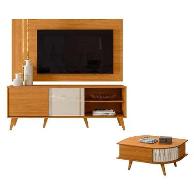 Rack Bancada E Painel Para Tv Cronos Com Mesa De Centro Indianápolis Cinamomo Off White – Madetec