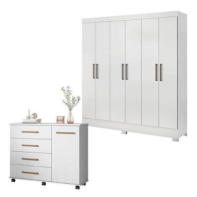 Cômoda Flora E Guarda Roupa Casal Prático Branco - Demóbile