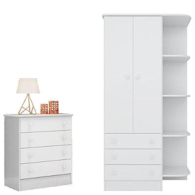 Cômoda E Guarda Roupa Infantil Com Cantoneira Doce Sonho Branco - Qmovi