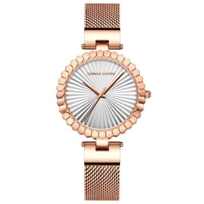 Relógio Feminino Movimento Quartzo Pulseira Em Malha De Aço Inoxidável Casual Branco Dourado