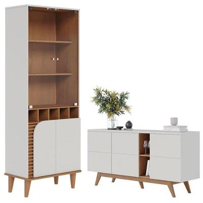 Cristaleira Jurerê E Aparador Buffet Para Sala Noronha Off White Matte Freijó– Colibri