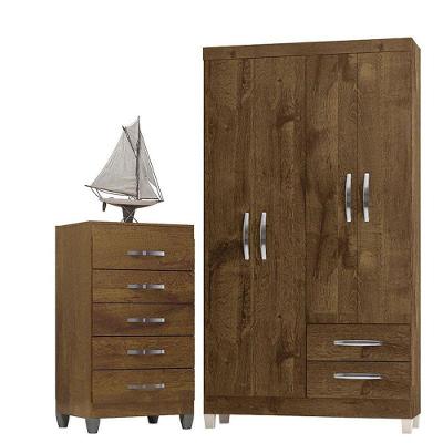 Guarda Roupa Solteiro Módena 4 Portas E Cômoda Cannes 5 Gavetas Malbec – Incorplac