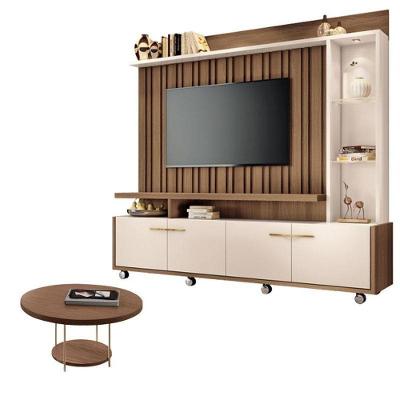 Estante Home Theater Titan Off White Castanho E Mesa De Centro Sky Castanho - Hb Móveis