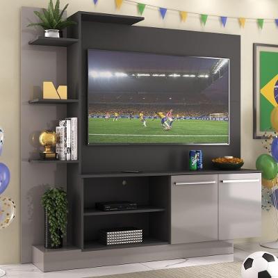 Estante Com Painel Tv 55" E 2 Portas França Multimóveis Br2473 Preto/Lacca Fumê