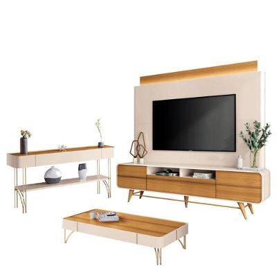 Estante Home Theater Nobre E Aparador Vivant E Mesa De Centro Cadenza Off White Cinamomo – Hb Móveis