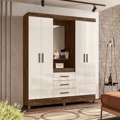 Guarda Roupa Casal Capelinha Ambiente Capri 4 Portas Castanho Wood Off White Com Espelho - Moval