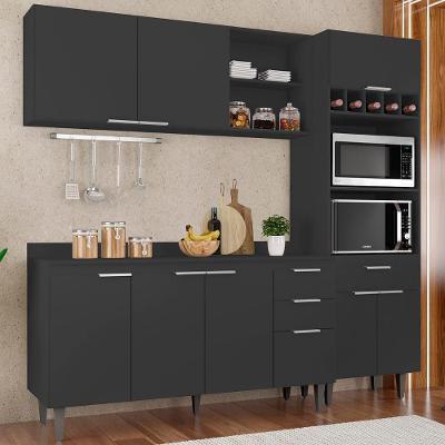 Armário De Cozinha Com Tampo Cp02 210cm Pérola Preto Z34 - Mpozenato