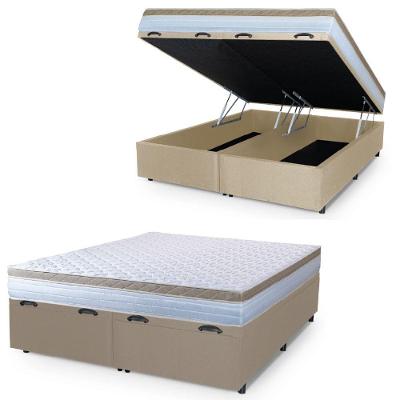 Cama Box Baú Casal Queen Colchão Com Molas Ensacadas 158x198x63cm Dunas Branco/bege Hellen Branco / Bege