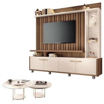 Estante Home Theater Titan Off White Castanho E Kit Mesa De Centro Sky Off White - Hb Móveis