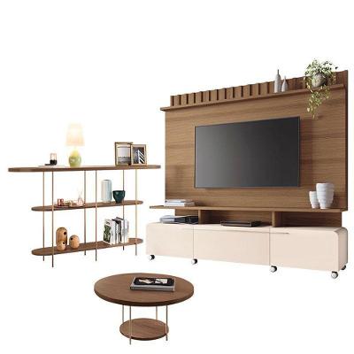 Estante Home Theater Artís Off White Castanho E Aparador Infinity E Mesa De Centro Sky Castanho – Hb Móveis