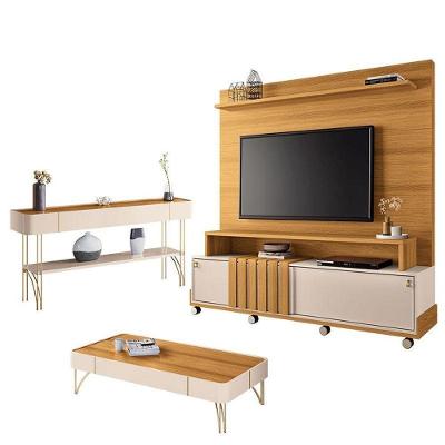 Estante Home Theater Bold E Aparador Vivant E Mesa De Centro Cadenza Cinamomo Off White – Hb Móveis