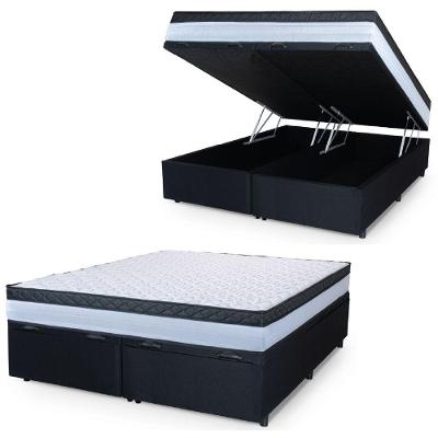Cama Box Baú Casal Queen Colchão Com Molas Ensacadas 158x198x63cm Dunas Branco/preto Hellen Branco/pre