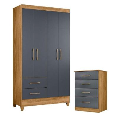Guarda Roupa Solteiro Chile E Cômoda Ms913 Freijó Cinza– Moval