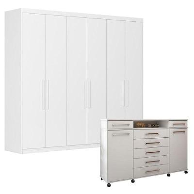 Cômoda London E Guarda Roupa Casal Venice 62080 Branco Brilho - Demóbile