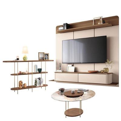 Home Suspenso Galax Castanho Off White E Aparador Infinity E Mesa De Centro Sky Com Tampo De Vidro Castanho- Hb Móveis