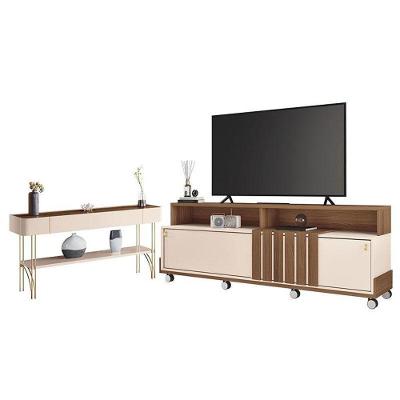 Rack Bancada Graci 1.8 Com Aparador Vivant Castanho Off White – Hb Móveis