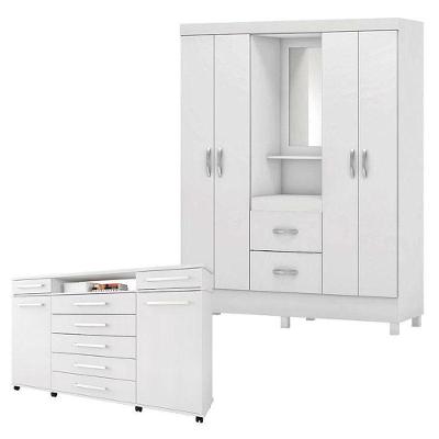 Cômoda London E Guarda Roupa Casal Lord Branco Flex - Demóbile