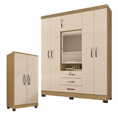 Guarda Roupa Casal Imperial Com Armário Multiuso Recife Carvalho Americano Off White – Incorplac