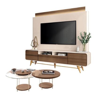Estante Home Theater Nobre Off White Castanho E Kit Mesa De Centro Sky Castanho – Hb Móveis